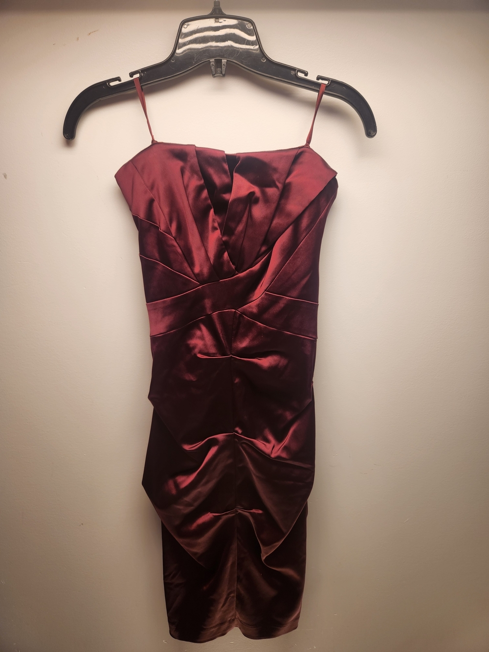 Satin Burgundy Cocktail Dress - Strapless